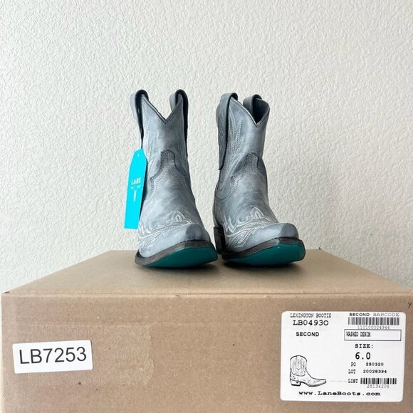 Lane LEXINGTON Womens Cowboy Bootie 6 Washed Denim Western Cowgirl Short Boots - Picture 10 of 11